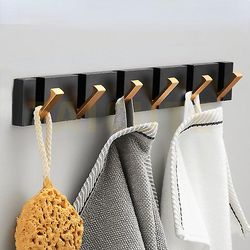Zch Foldbar håndklædeholder til badeværelse køkken soveværelse korridor Black Gold 6 Hook