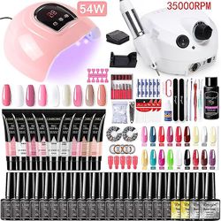 Nagelverktyg Set Manikyr Set För Nail Extensions Gel Polygels Set Med Uv Led Nail Lamp 54W-35000RMP