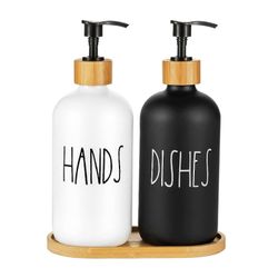 2kpl maalaistalon keittiön saippua-annostelijasarja tarjottimella - lasisaippua-annostelija valkoinen 500ML