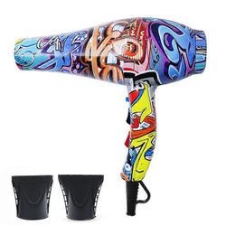 Hiustenkuivaaja 200-220V Graffiti Kiinalainen tyyli Vahva teho kampaamo parturi salonki työkalut puhaltaa matala UK