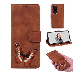 Etui til Huawei P50 Butterfly Cover Premium Læder Magnetisk- Pink Brown