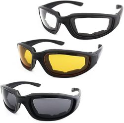 3 par motorsykkel ridebriller polstring vernebriller UV-beskyttelse Støvtett vindtett motorsykkel solbriller for utendørs aktive