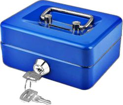 unbrand Pieni kassalaatikko avainlukolla, lmell kannettava metallinen rahalaatikko, jossa on kaksikerroksinen ja 2 näppäintä ft Sininen