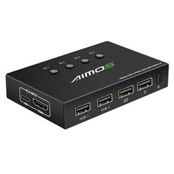 AIMOS 4K@60Hz kytkin 4-porttinen USB-kytkinvalitsin 4 in 1 -lähtökytkin kaukosäätimen synkronoinnilla musta