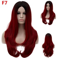 Ruili Europæiske og amerikanske Fashion Hair Split Big Paryk Paryk Inner Long Straight Hair Christmas Hot Salg Cos Hair vin rød