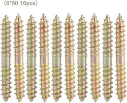 10stk Skruer Cylindrisk hoved Dobbelt endet stud Selvskærende gevind Skrue gevindbolte Træmøbelstik Dyvelstænger 6*50mm
