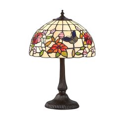Interiors 1900 Lighting Butterfly 2 Lys lille bordlampe Bronze, Tiffany Stil Glas, E14