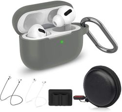 AIR Beskyttende silikoneetui til AirPods Pro (2019-udgivelsen) (LED foran synlig) med 1 nøglering/2 rem/1 urremholder/1 hovedtelefonetui (pakke med...