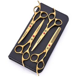 6.0inch Pet Gromming Saks Professionel rustfrit stål Blade Hund Cat Hair Cutting Barber Tools guld