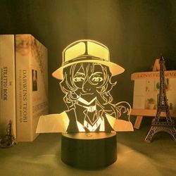 Wekity Bungo Stray Dogs Nakahara Chuuya Anime 3d Illusion Yölamppu Kotihuone Sisustus Akryyli Led Light Xmas Lahjalamput (16 väriä kaukosäätimellä)