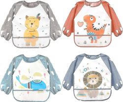 5 kpl pitkähihaisia ruokalappuja, vedenpitävähihainen ruokalappu, taaperoiden ruokalaput 6-36 kuukaudeksi 4kpl-karhu-dinosaurus-valas-leijona Closu...