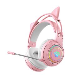 T25 Söpö Cat Ears -kuulokkeet Rgb-valaistus Bluetooth-langattomat kuulokkeet irrotettavalla mikrofonilla Vaaleanpunainen