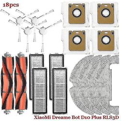 Kompatibel med Xiaomi Dreame Bot D10 Plus Rls3D robotstøvsuger reservedele Hoved- / sidebørste Hepa filtermoppeklud støvpose