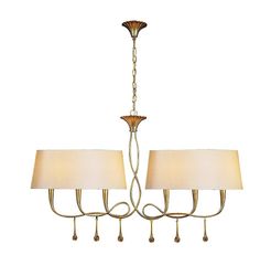 Inspired Lighting Paola Loft Vedhæng 2 Arm 6 Lys E14, Guld malet med creme nuancer &rav glas dråber