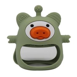 Baby Teething Leker Silikon Teether Leker Pig Shape Chews Leker Spedbarn Håndholdt smokk Peacock Green