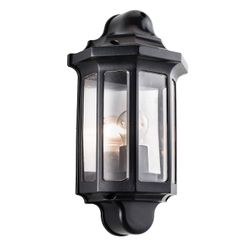 Endon Collection Lighting Traditionel udendørs væg lanterne satin sort maling, klar polycarbonat IP44, E27