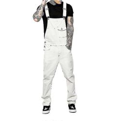 Miehet Slim Fit Denim Haalari Bib Romper Rento Haalarit Dungarees Valkoinen M