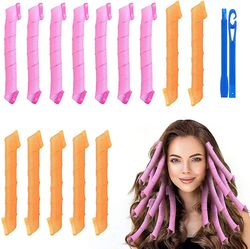 Xqday Hårruller. 45cm Hair Curlers Styling Kit. Ingen varme spiral krøller. Wave Style Ruller til indstilling hår med styling kroge. Ingen skade Di...