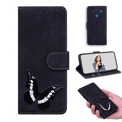 Etui til Lg K50 / Q60 Butterfly Cover Premium Læder Magnetisk- Pink Sort