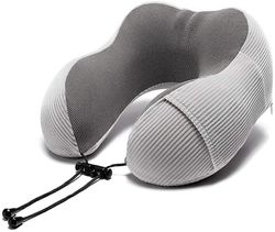 Linkrunning Memory Foam Travel Pude, Bærbar bil Flyrejse Memory Foam U-formet pude Office Nap Foldbare mænd og kvinder Nakke Pude-grå Som vist As s...