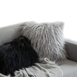 Yunshu Fluffy soft square pudebetræk plys pudebetræk faux pels pudebetræk sort