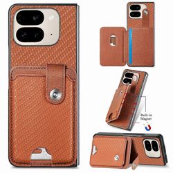 Google Pixel 9 Pro Fold 5G -kotelokortin pidike nahkainen takakansi korttiveitsellä - ruskea Monivärinen Brown