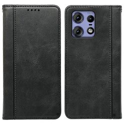varten Motorola edge 50 Pro 5G kotelo piilotettu magneettinen suljin vasikan tekstuuri nahkainen puhelimen kansi - musta Monivärinen Black