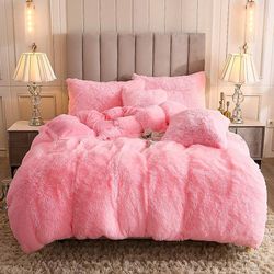 DeliaWinterfel Pörröinen Comforter-peitevuodesetti Vaaleanpunainen King200x230cm