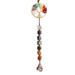 Veeki 7 Chakras Stones Healing Crystals Tree of Life Wall Hanger Tumbled Gemstones Meditaatio Riippuva koriste Joulukuusi Memorial Hanging style 3