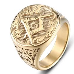 Bricks Masons Firkantet kompas g motiv guld farve frimurerisk ring 8