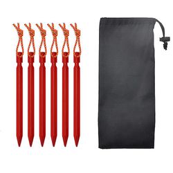 Aluminium Legering Telt Stakes Set, 18cm, 6pcs med taske, sort farve Rød