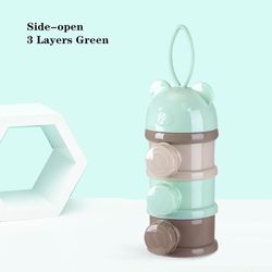 Bærbare Baby Snacks Food Mælkepulver Opbevaringsboks Grøn Side Open 3 Layers