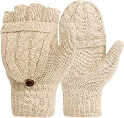 Kvinder Winter Glovesknitted Cabriolet Fingerless Vanter med Vante Cover strikkede Vante Handsker til kolde dage