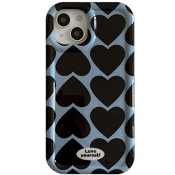 Chic Ins Blå & Sort hjerte Imd blank taske til Iphone 15 14 13 Pro Max Plus Back Phone Cover til 12 11 Pro Max X Xs Maxcapa