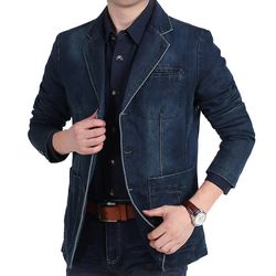 Cloudstyle Herre Casual Multi Pocket 2 Button Denim Jacket Mørkeblå 4XL