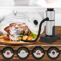 Tupakointipistoolin cocktail-savustinpakkaus, jossa on haketta, kupoli ja kupin kansi, kannettava sisätilojen savuinfuusiolaite ruoanlaittoon, cock...