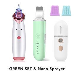 Eveltek Ultralyd Scrubber Hudspatel Facial Cleaner Peeling Massage Spa Blackhead Remover Sæt 2 Grøn