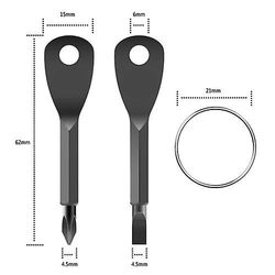 1 Sæt mini edc multifunktionsskruetrækkernøgleform slidset skruetrækkere nøglering lomme reparationsværktøj Sort