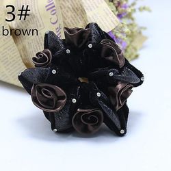 2pc Chiffon Rose Hex Hoved Blomst Hår Ring Pandebånd Farve Trompet med Diamant Fleece Pandebånd 3