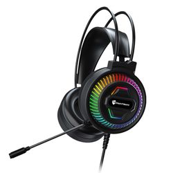 Baodan 7.1 Surround Sound Gaming Headset til pc, USB PC Headset med støjreducerende mikrofon og LED-lys Sort