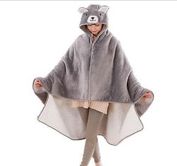 Handuo Poncho Tæppe Super Soft Comfy Plys Wearable Fleece Tæpper Gave til alle, grå Thick