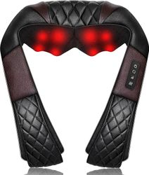 Linkrunning Shiatsu nakke- og rygmassager med varme, dybt væv 4D ælteskuldermassagepude til skulder, ryg og nakke, ben, lindre nakkemuskelsmerter ...