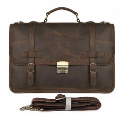 Luksus Designer Leather Koffert Mans Mann Ekte skinn Business Bag Brun skinn koffert veske for bærbare bærbare datamaskiner Mørk brun