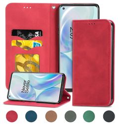 Gangxun Sag For Oneplus 8 Magnetisk Lukning Læder Tegnebog Cover Housse Etui Shockproof - Rød