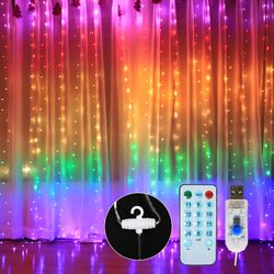 Gegong Type 2 10 x 9ft 280leds Rainbow Curtain String Lights Farverige Gardin Fairy Lights Jul Dekorative Hængende Lys Kobbertråd Vandfald Lys W