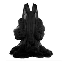 Initially Kvinner \ 's Trailing Long Dress Feather Flared ermer Kjole Perfekt for utdrikningslag Hk Svart One Size