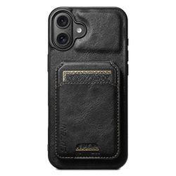 SUTENI H02 iPhone 16 -kotelolle vahamainen tekstuuri nahka + TPU-korttipaikat jalusta puhelimen kansi - musta Monivärinen Black