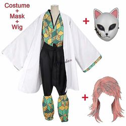 Xsxy Anime Demon Slayer Sabito Kimetsu Ingen Yaiba Kostume Børn Mænd Kvinder Kimono Uniform Halloween Party Costume Paryk Mask_x L-Kimetsu no Yaiba...