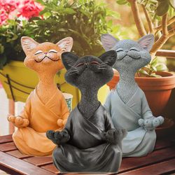 Frusde Lunefull Buddha Katt Figurine, Meditasjon Yoga Collectible, Cat Lover Gaver Grå