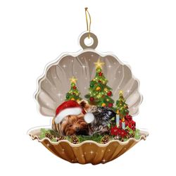 Corgi Sleeping On Pearl Christmas Hanging Ornament, 2d Akryl Plate Corgi Dog Sleeping On Pearl Xmas Bil Ornament / vindu Ornament / tre Ornament St...